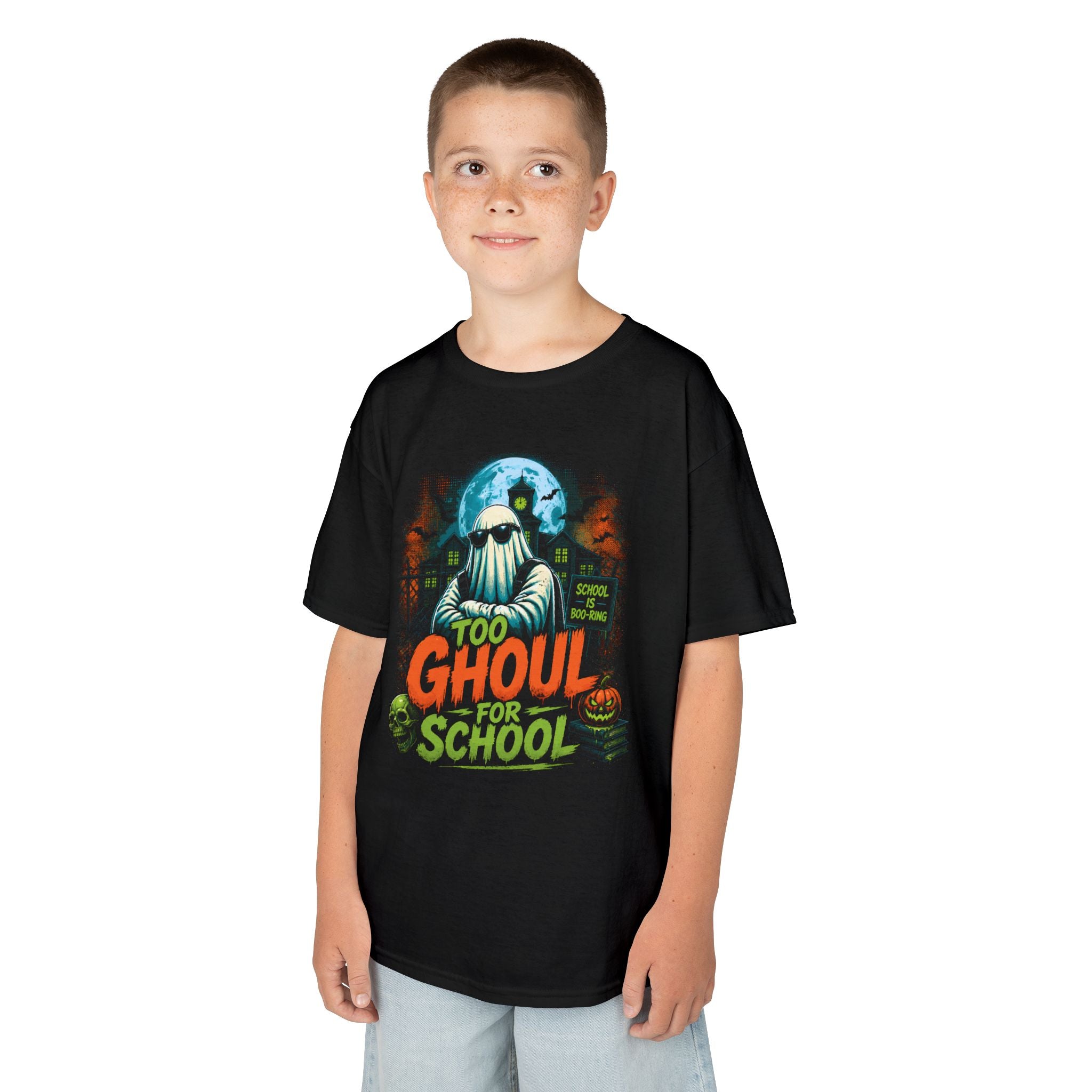Kids T-Shirt — “Too Ghoul for School” Halloween Ghost Tee