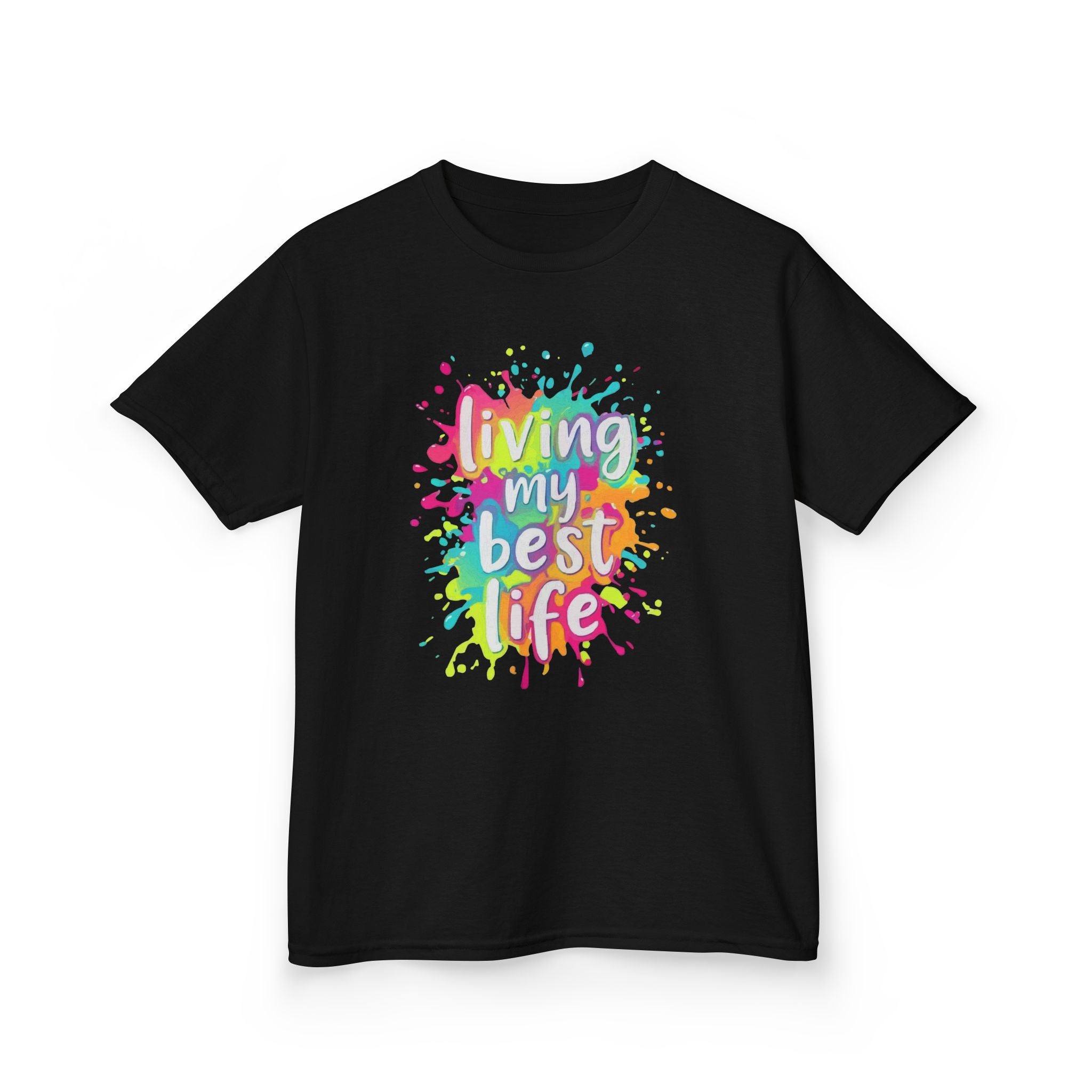 Kids T‑Shirt — "Living My Best Life" Colorful Paint Splash Tee