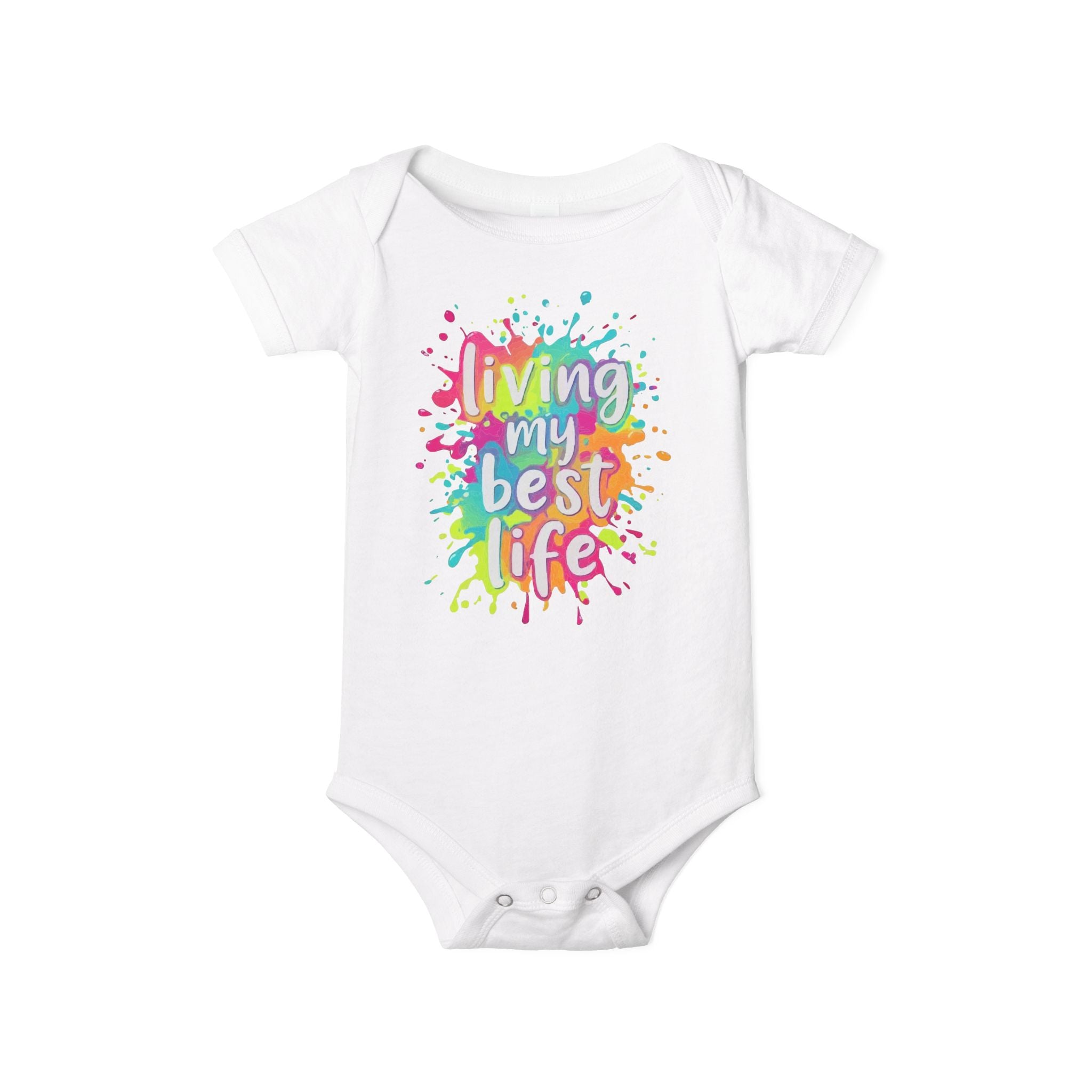 Infant One-Piece – "Living My Best Life" Colorful Splash Baby Bodysuit
