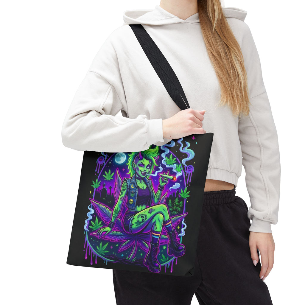 Neon Cannabis Tote Bag – Gothic Stoner Goth AOP Carryall