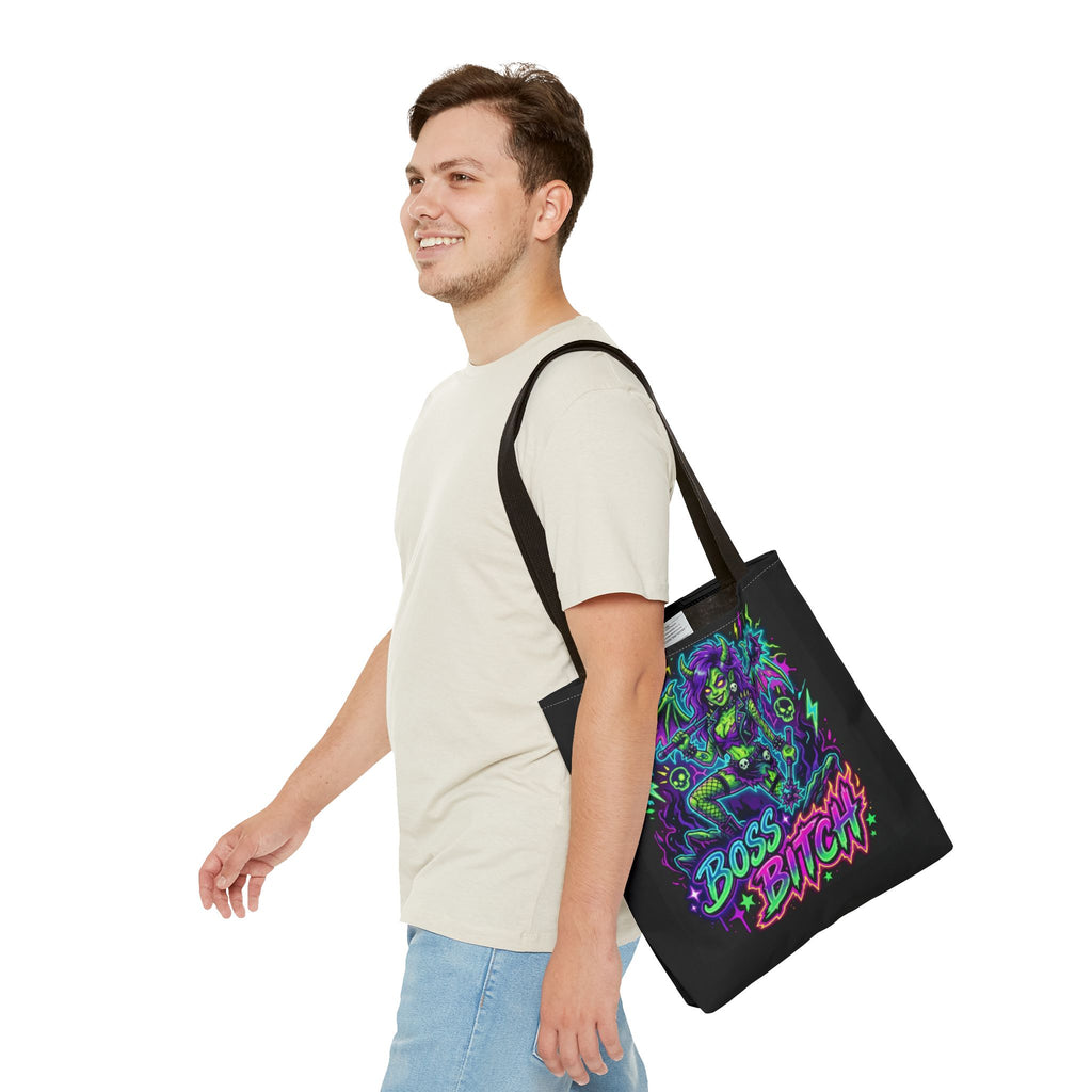 Tote — Neon Gothic 'Boss Bitch' Demoness Graphic Tote Bag