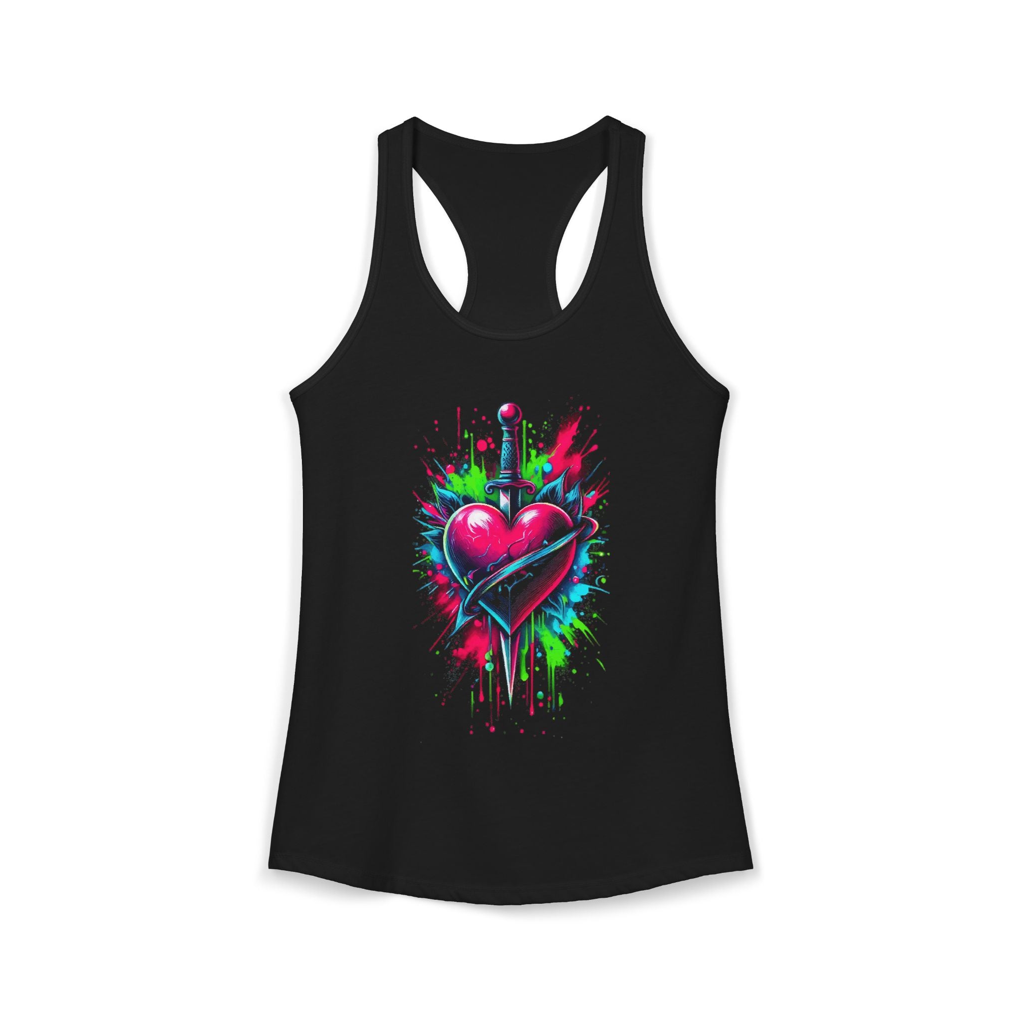Women's Neon Heart & Dagger Racerback Tank Top