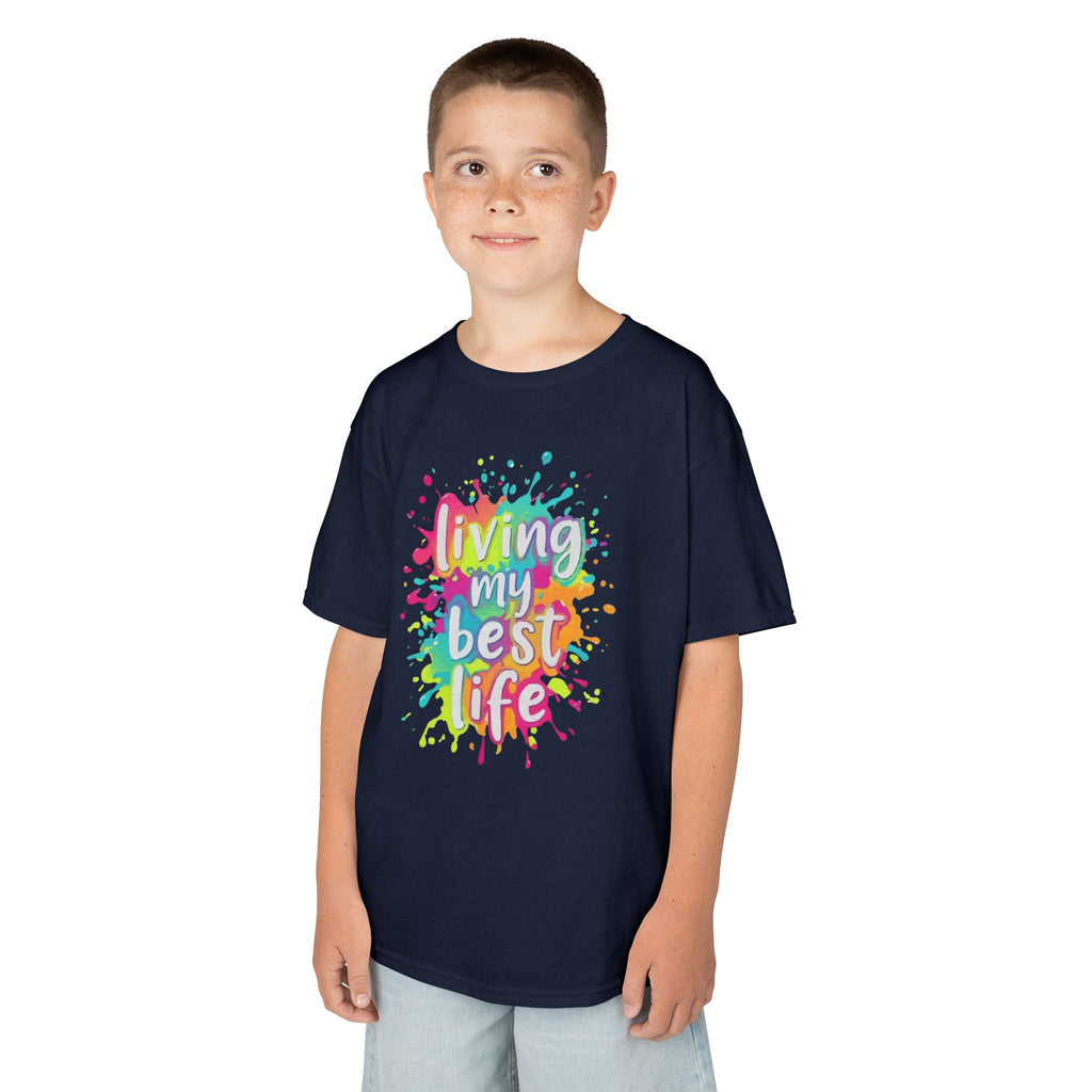 Kids T‑Shirt — "Living My Best Life" Colorful Paint Splash Tee