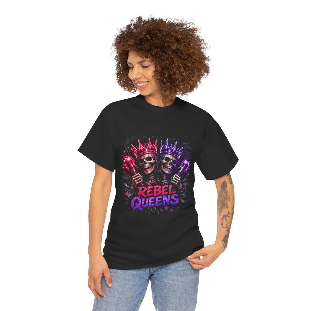 Rebel Queens Skull Tee – Neon Gothic Crown Graphic T-Shirt