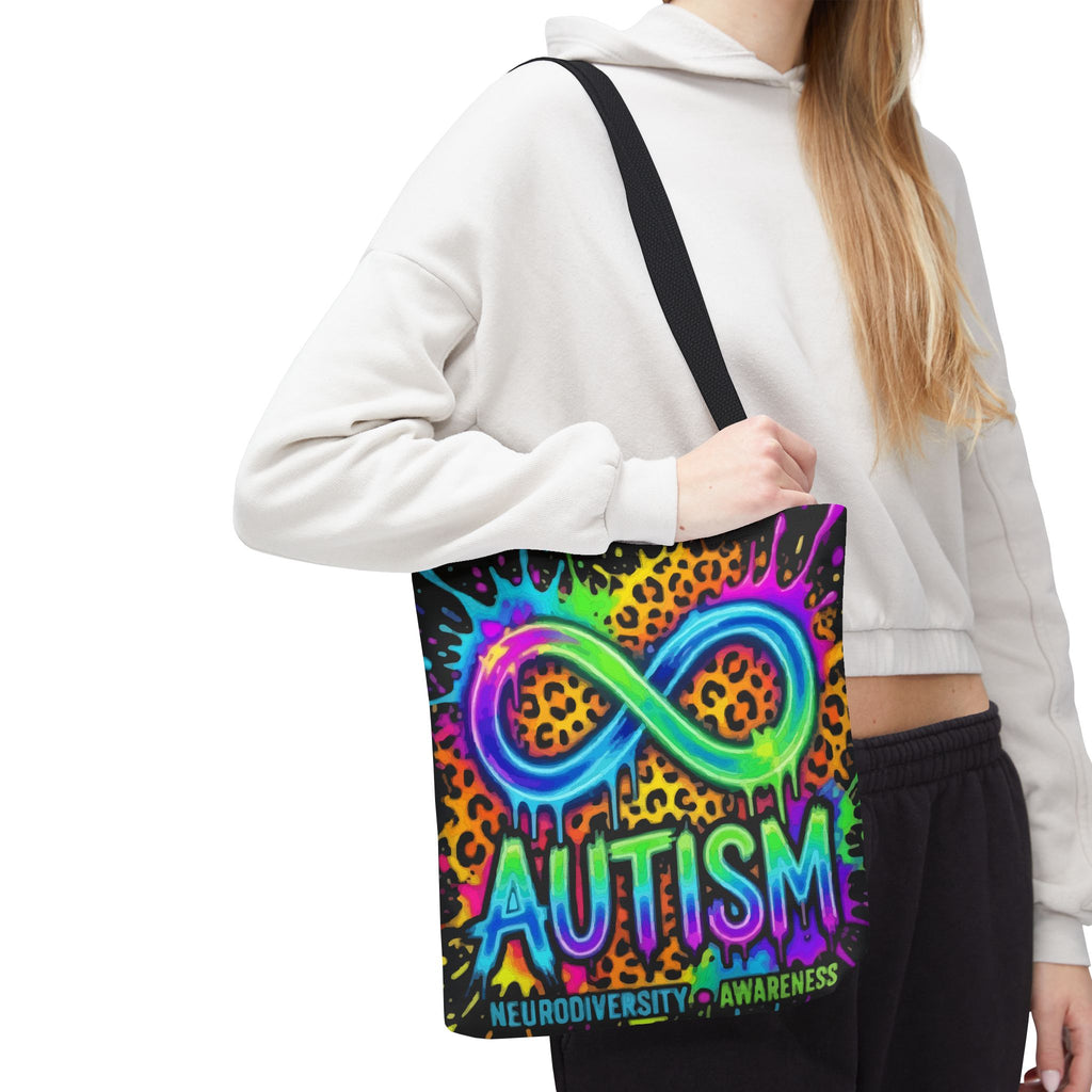 Autism Infinity Symbol Rainbow Leopard Tote Bag — Colorful Neurodiversity Support Tote