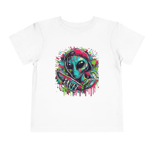 Alien Graffiti Toddler Tee - Neon Space Skull Design