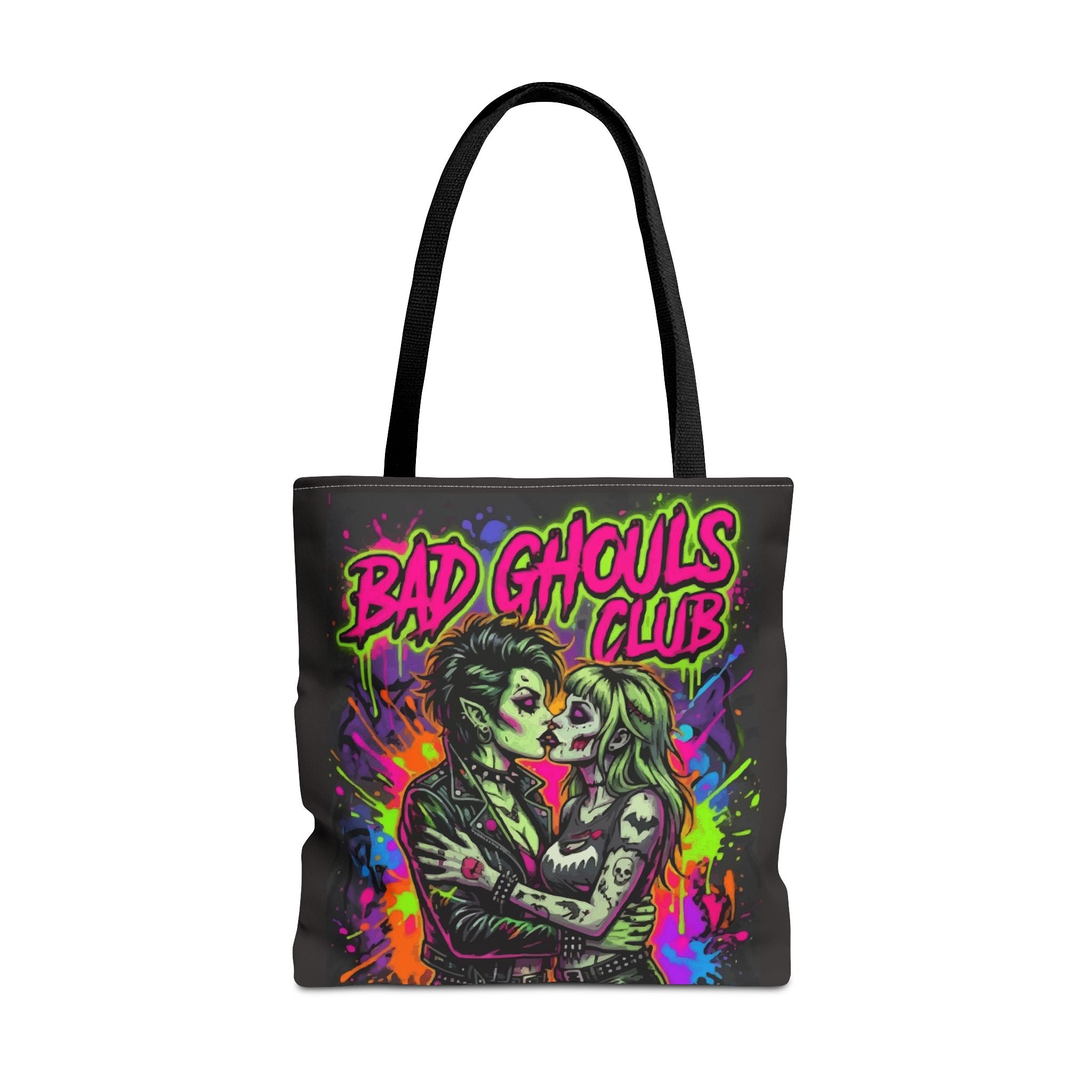 Bad Ghouls Club Tote Bag — Neon Goth Zombie Couple Graphic Tote
