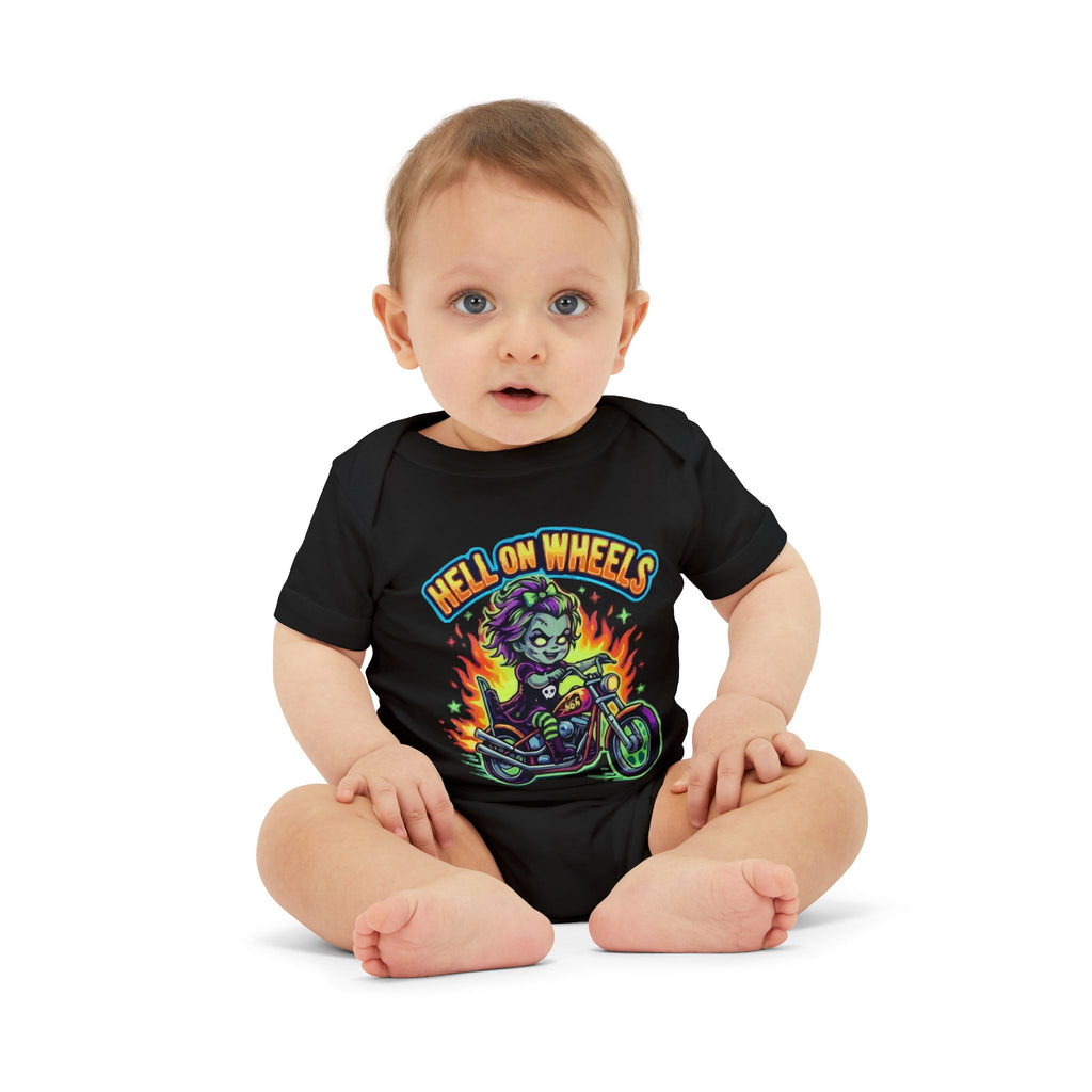 Infant Onesie - "Hell on Wheels" Baby Motorcycle Rider Graphic Bodysuit