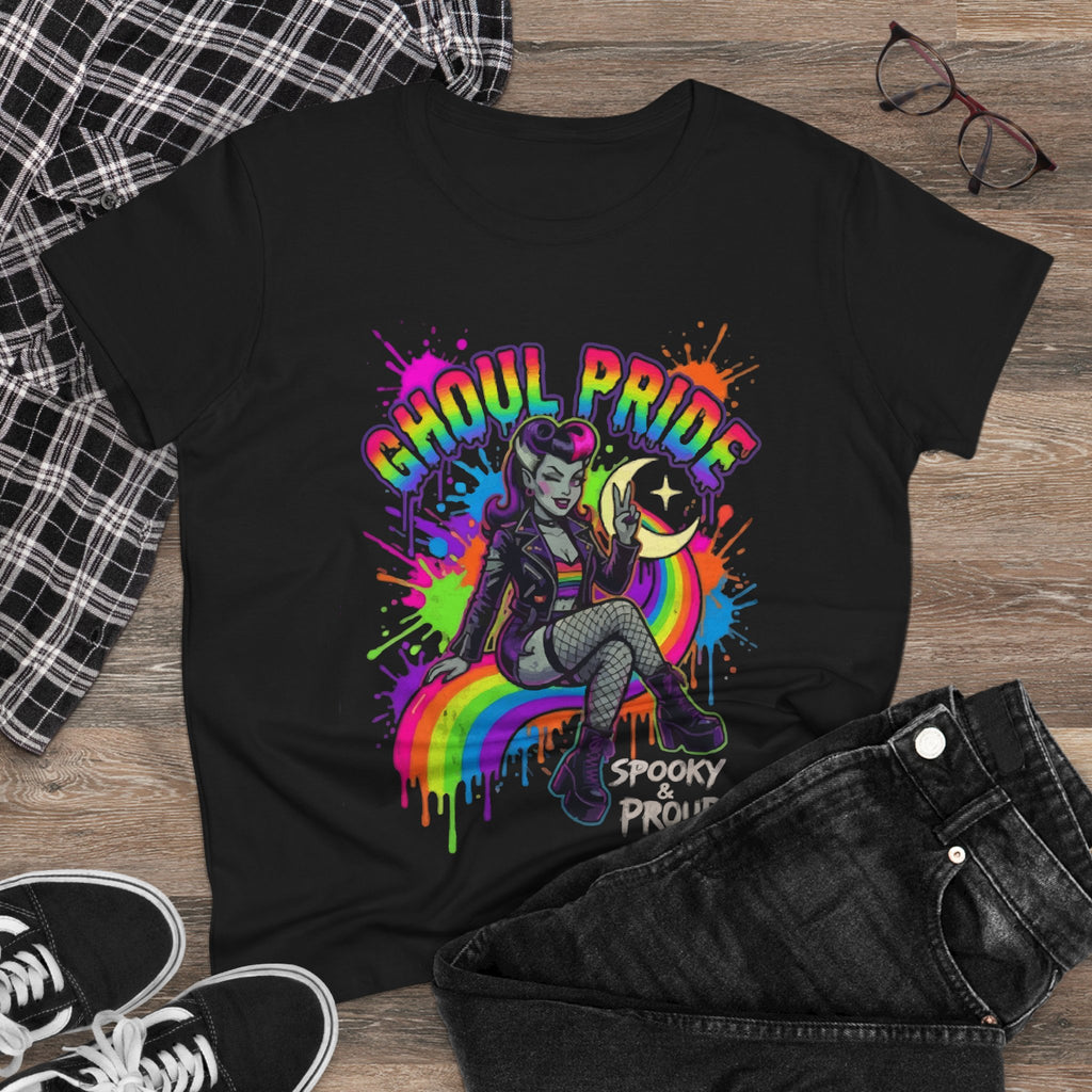 Ghoul Pride Rainbow Tee — Spooky Proud Halloween Shirt for Women