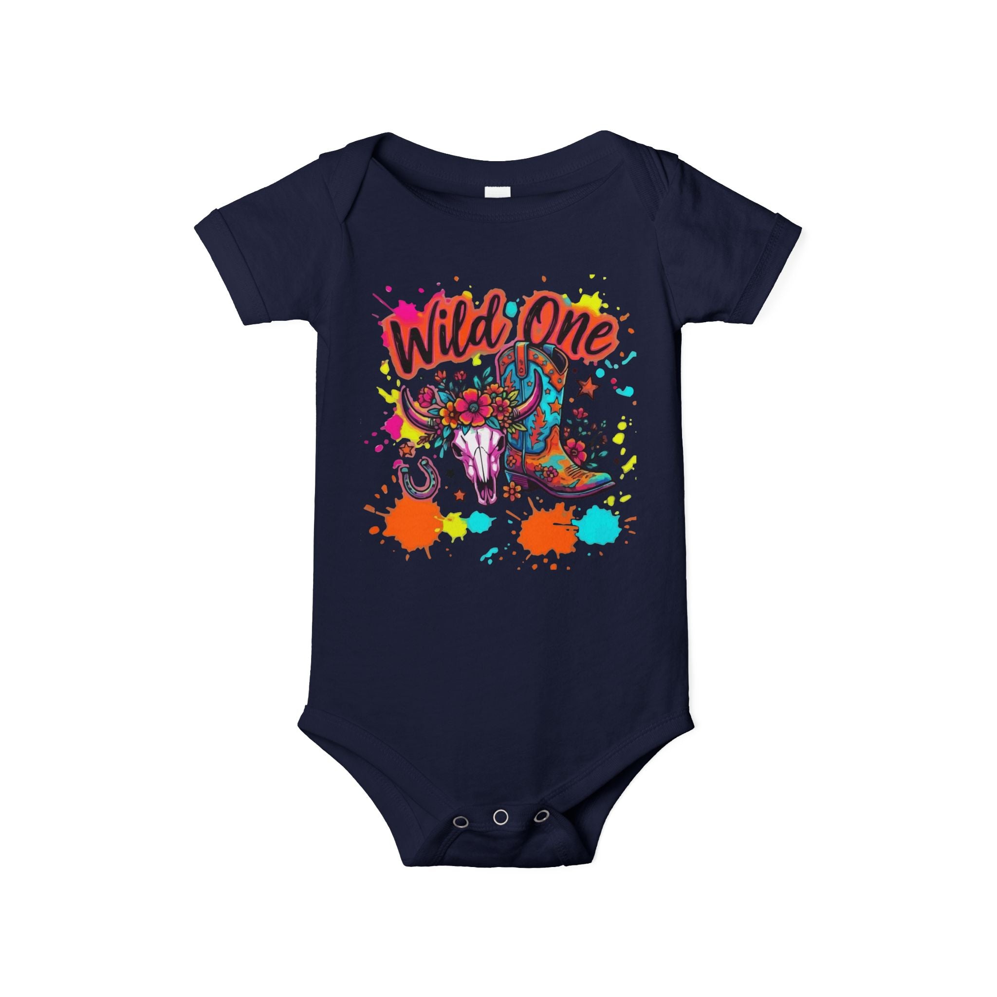 Wild One Cowboy Baby Onesie - Infant Bodysuit with Colorful 'Wild One' Rodeo Design
