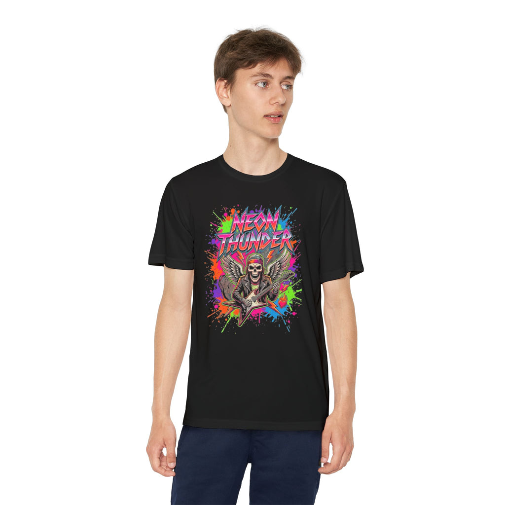 Neon Thrash Youth Tee — Skull Guitar Rocker Graphic T-Shirt