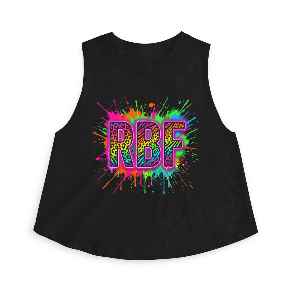 RBF Neon Splash Crop Top — Colorful Leopard Print Graphic