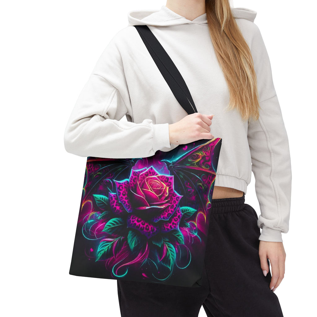 Neon Gothic Rose Tote Bag – Dragon Wings Floral AOP