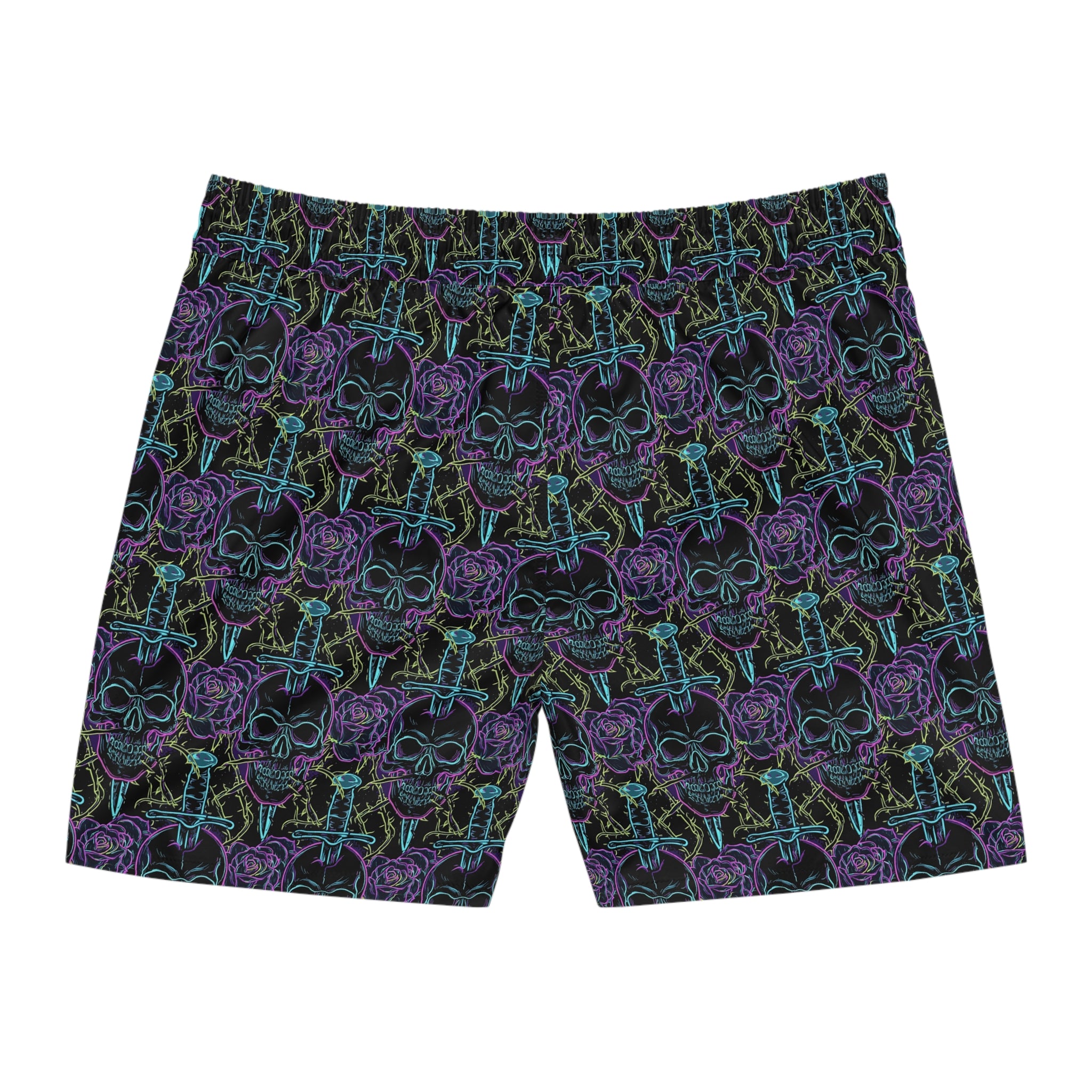 Neon Skull & Dagger Swim Shorts — Gothic Rose Men's Mid-Length Trunks