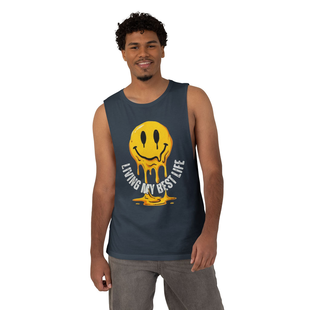 Melting Smile Tank Top — "Living My Best Life" Graphic Muscle Tee
