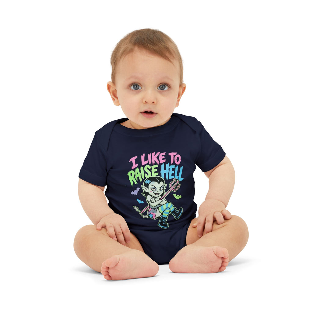I Like to Raise Hell Baby Onesie — Cute Baby Demon Graphic Infant Bodysuit